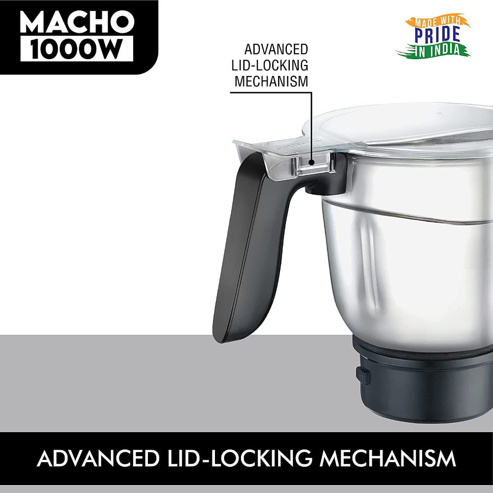 Prestige Macho 1000 Watts Pure Copper Motor Mixer Grinder with 3 Stainless Steel Jars and 1 Juicer Jar - 42524 - 6