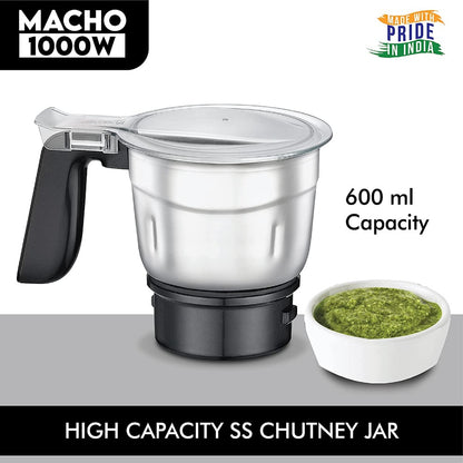 Prestige Macho 1000 Watts Pure Copper Motor Mixer Grinder with 3 Stainless Steel Jars and 1 Juicer Jar - 42524 - 7