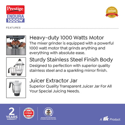 Prestige Endura 1000 Watt Mixer Grinder with 6 Jars - 4