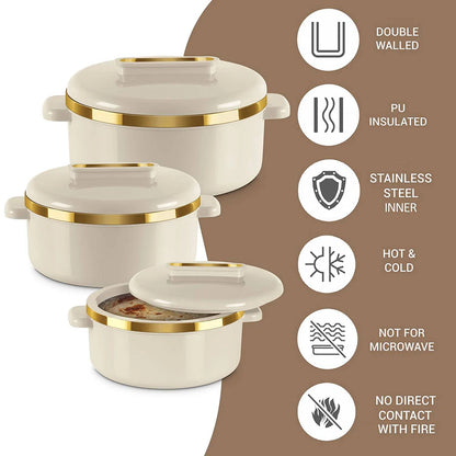 Milton Curve Regular Insulated Casserole Set | Set of 3 Pcs