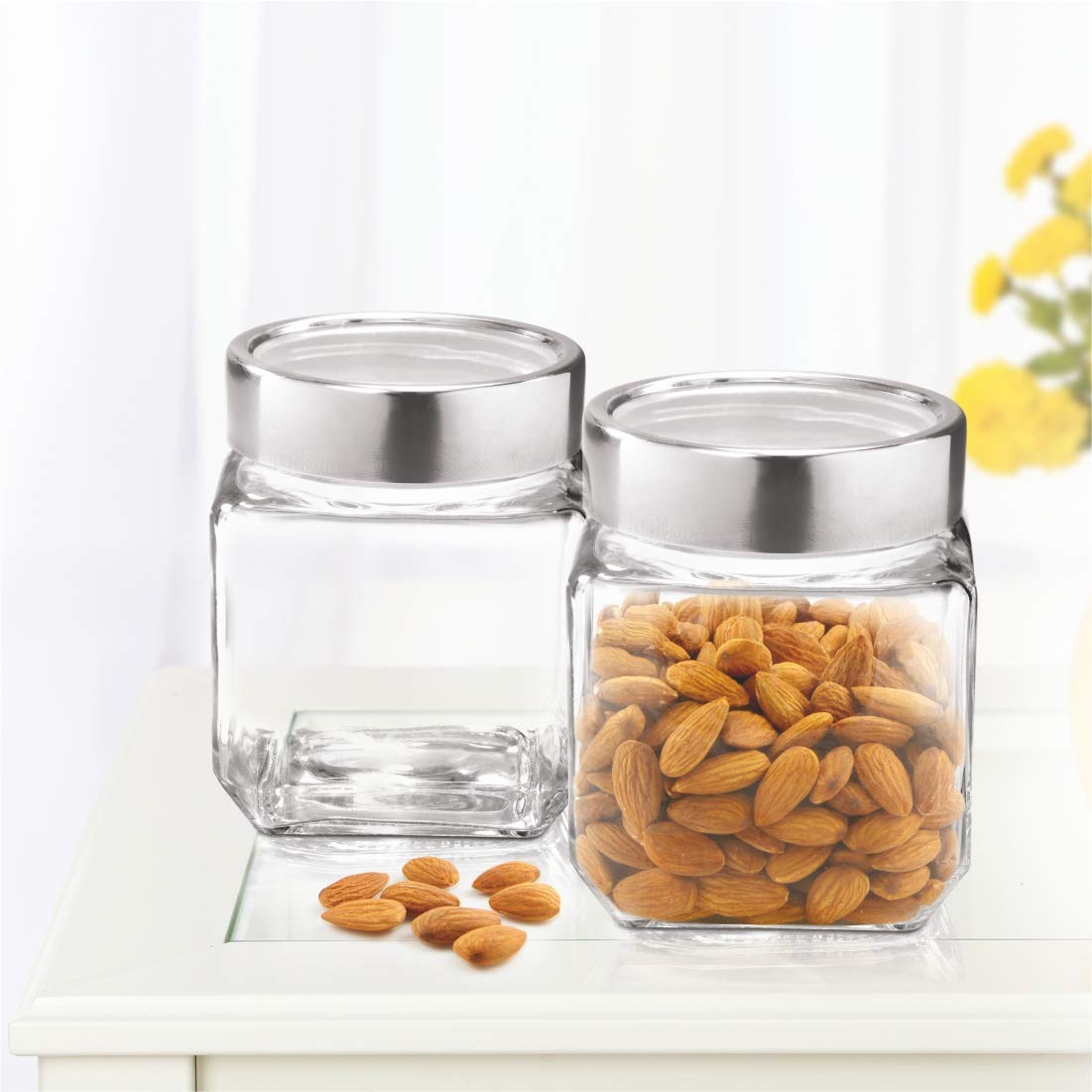 Treo By Milton Cube Storage Glass Jar, Set of 2, 580 ml, Transparent