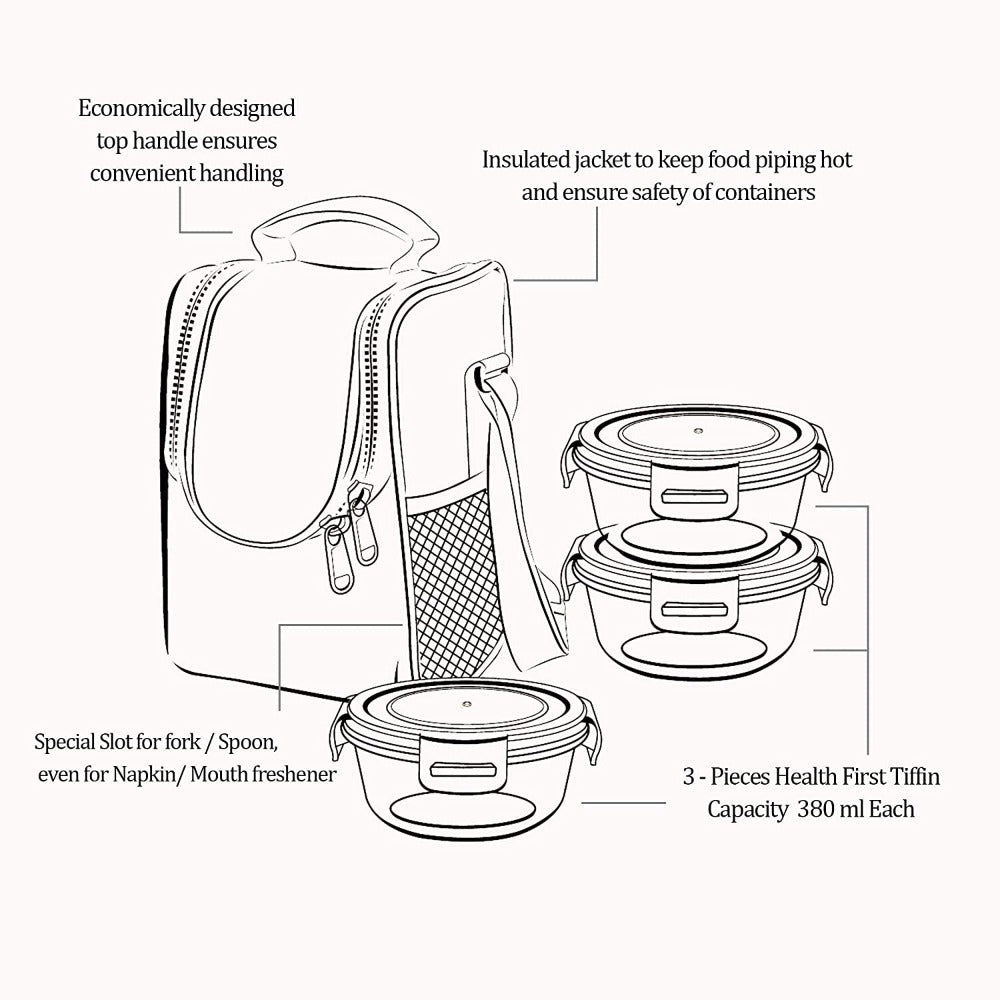 Treo Health First 380 ML Glass Round Container Tiffin Box with Cover - 7