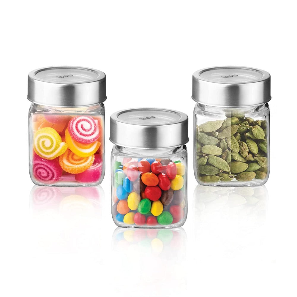 Treo Cube 180 ML Glass Storage Jar with Steel Lid - 1