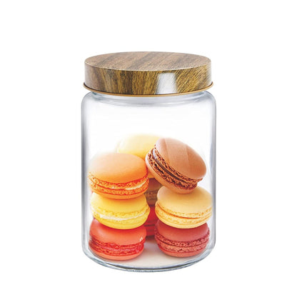 Treo Borosilicate Round Storage Jar with Wooden Lid - 1000 ml - 6