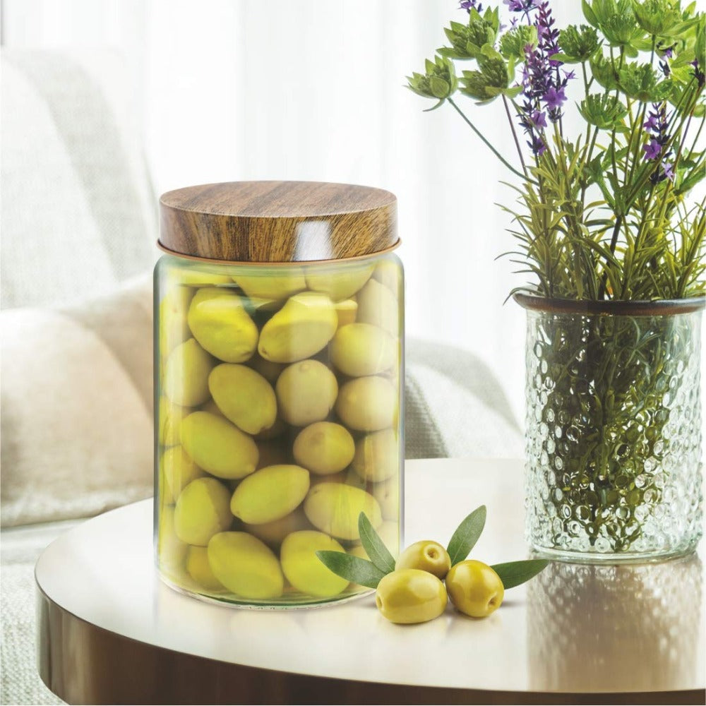 Treo Borosilicate Round Storage Jar with Wooden Lid - 600 ml - 4