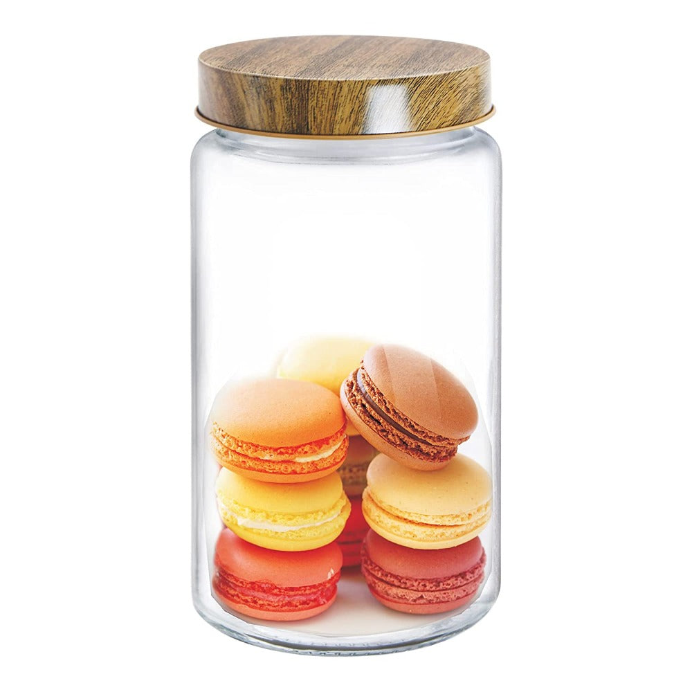 Treo Borosilicate Round Storage Jar with Wooden Lid - 1200 ml - 9