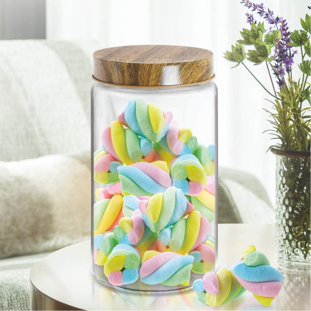 Treo Borosilicate Round Storage Jar with Wooden Lid - 1200 ml - 10