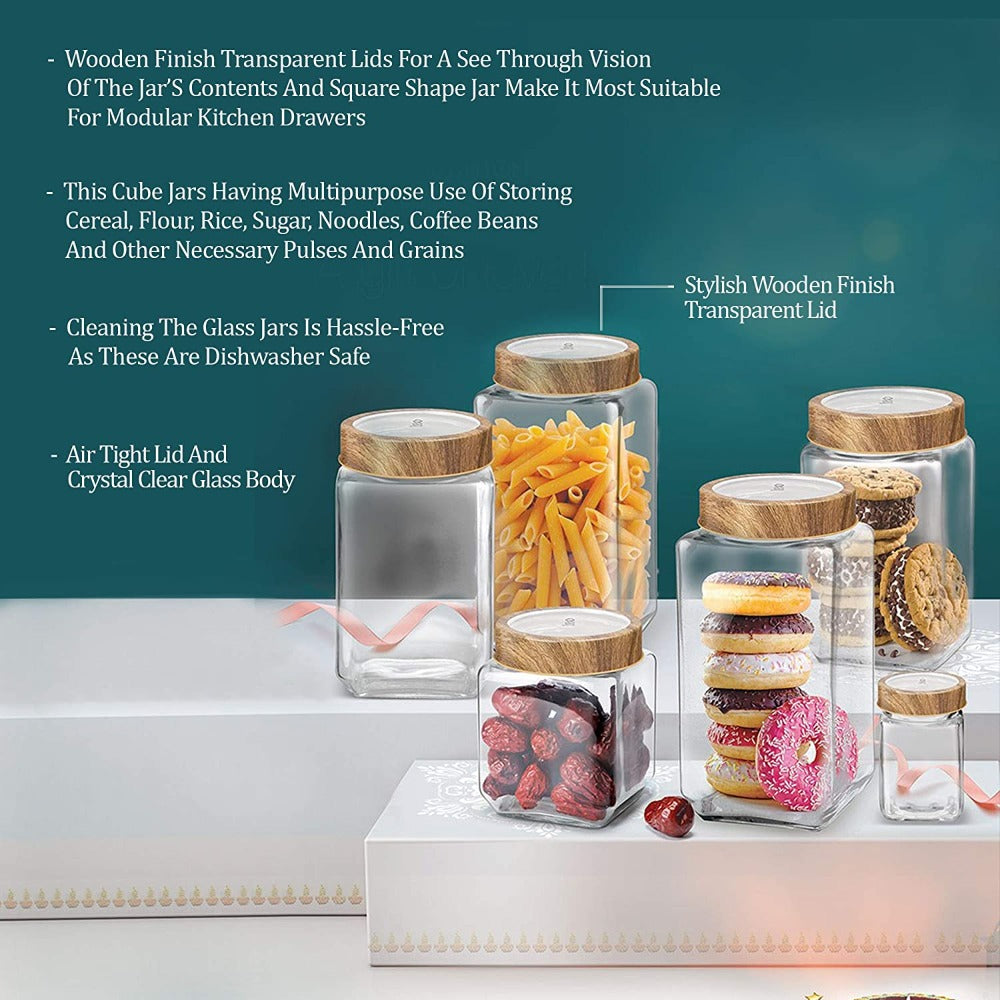 Treo Woody Cube 580 ML Storage Glass Jar - 7