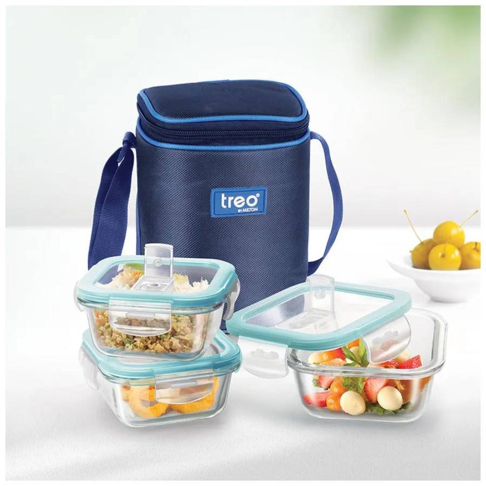 Treo All Fresh 320 ML Borosilicate Glass Square 3 Container Tiffin Box with Cover - 3