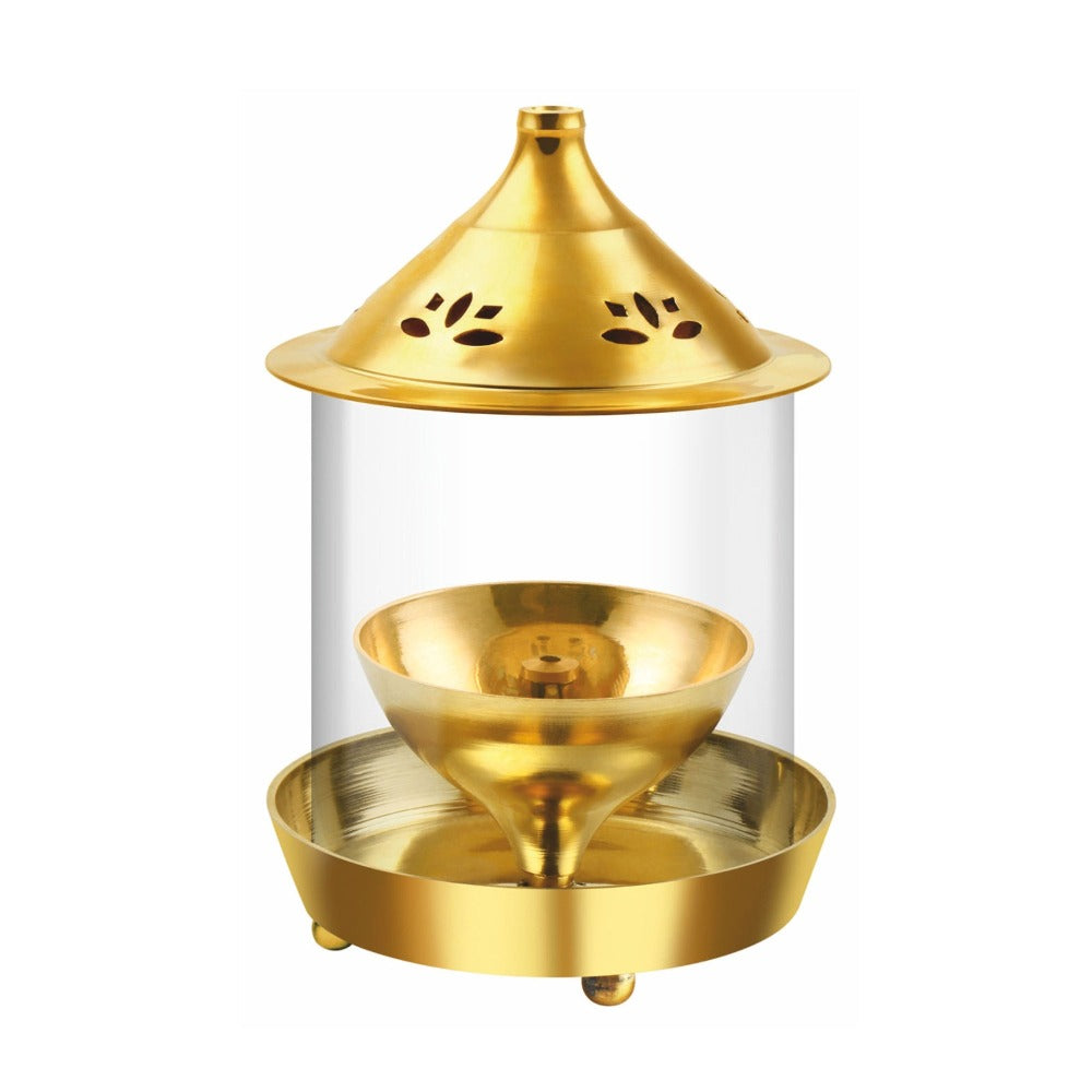 Treo Brass Shubham Diya with Borosilicate Glass - 3