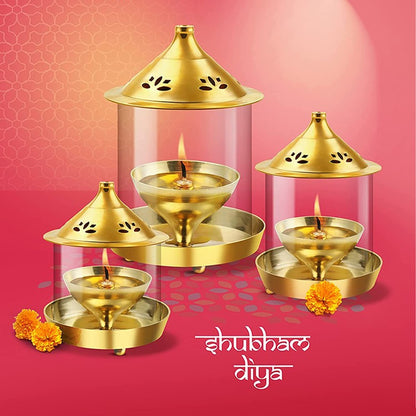 Treo Brass Shubham Diya with Borosilicate Glass - 7