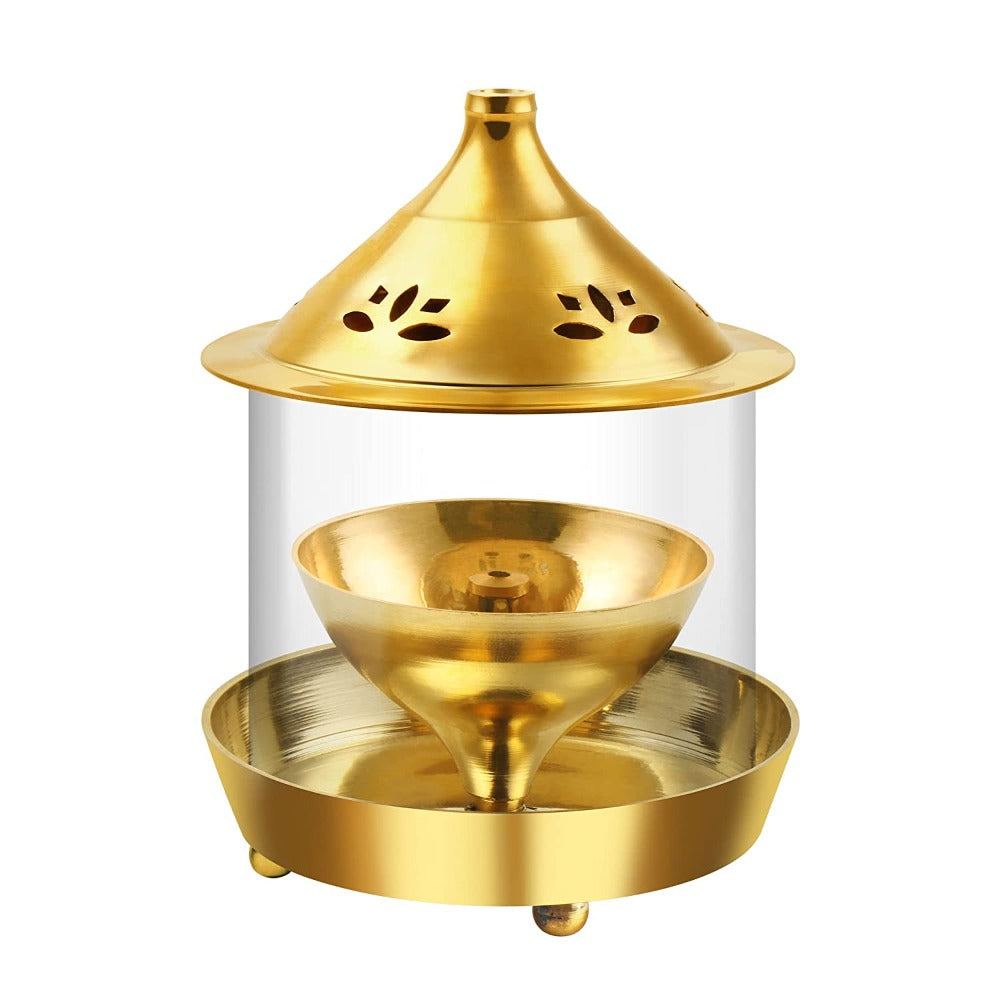 Treo Brass Shubham Diya with Borosilicate Glass - 4