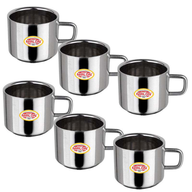 Nirlon Stainless Steel Small Tea Cup | Silver | Set of 6 Pc | 100 ML only at www.rasoishop.com