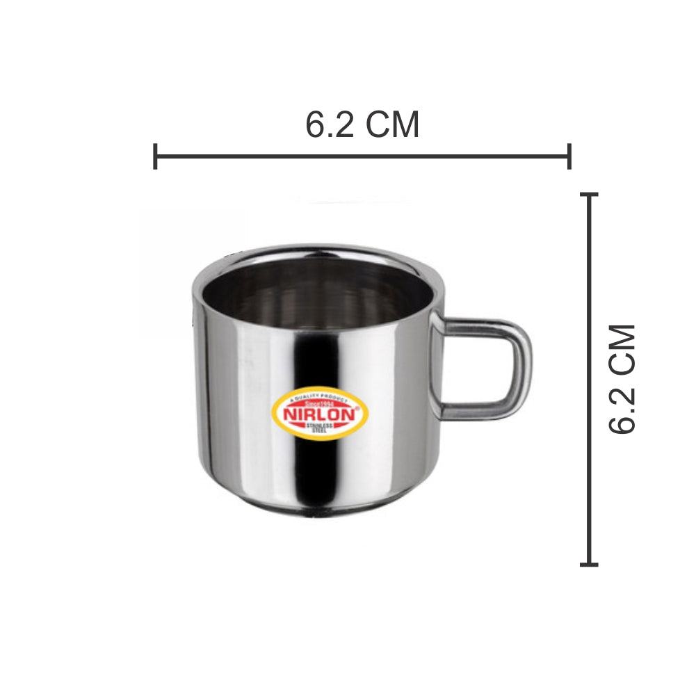 Nirlon Stainless Steel Small Tea Cup | Silver | Set of 6 Pc | 100 ML only at www.rasoishop.com
