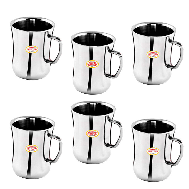 Nirlon Stainless Steel Small Tea Cup- Damru | Silver | Set of 6 Pc | 100 ML at www.rasoishop.com