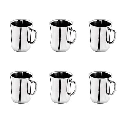 Nirlon Stainless Steel Small Tea Cup- Damru | Silver | Set of 6 Pc | 100 ML at www.rasoishop.com
