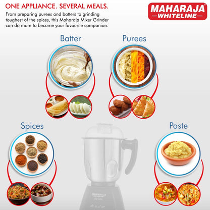 Maharaja Whiteline Joy Turbo Mixer Grinder, 750W, 3 Jars