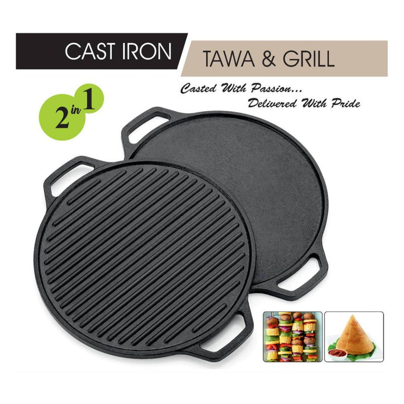 Softel 26cm Pre-Seasoned Cast Iron Roti Tawa - Gas and Induction Frien