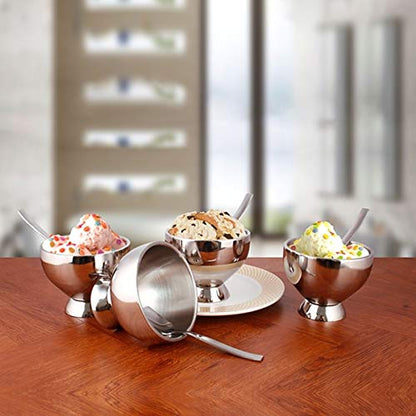 Shri & Sam High Grade Stainless Steel Bistro Ice Cream Dessert Set of 4 Pcs with Spoon (Inside)