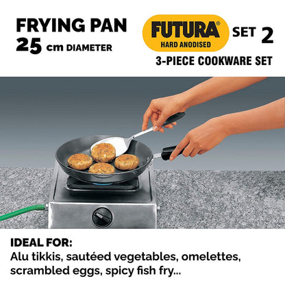Hawkins Futura Hard Anodised Cookware Set - Flat Tava + Frying Pan + Kadhai - 3