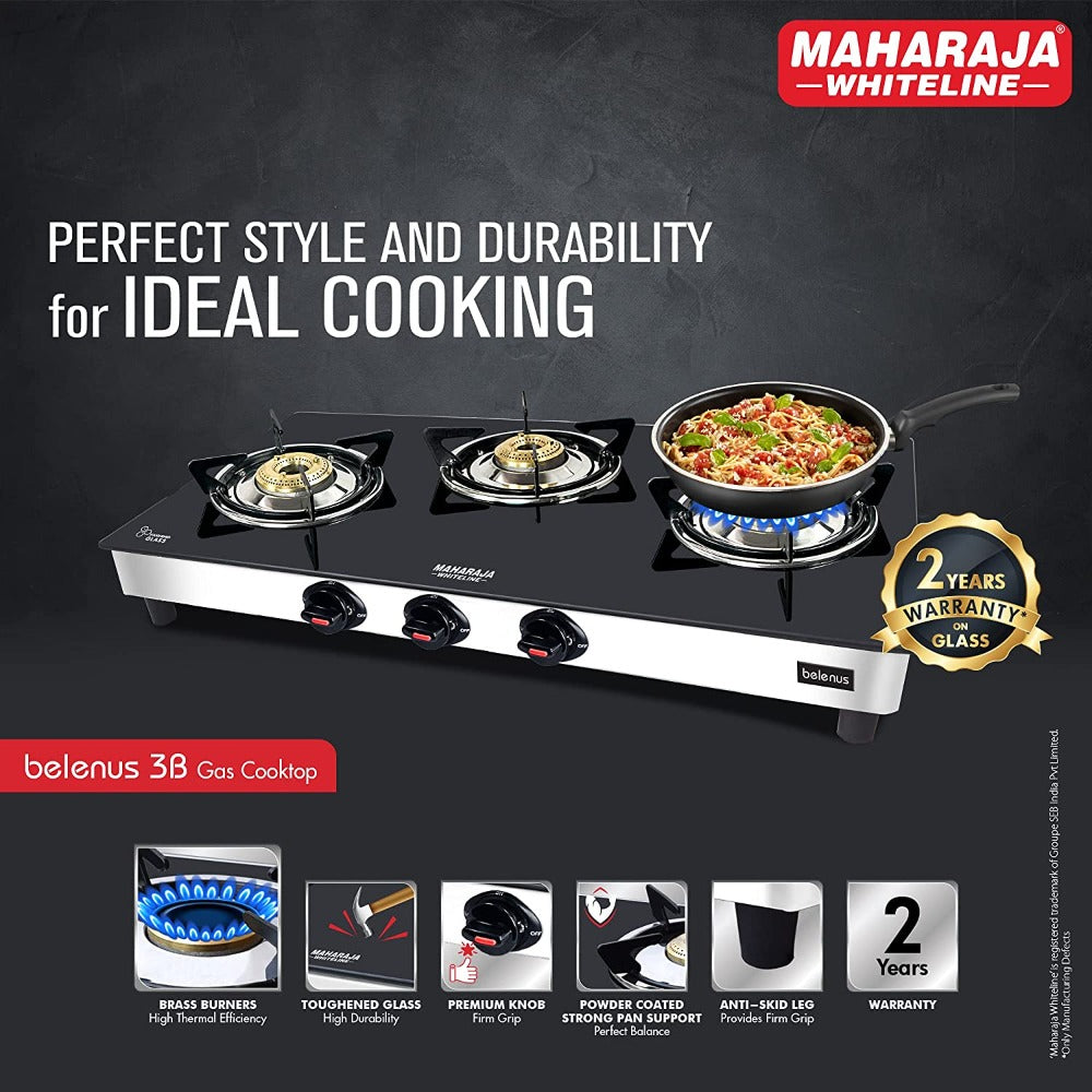 Maharaja Whiteline Belenus 3 Burner Glass Top Gas Stove - 6