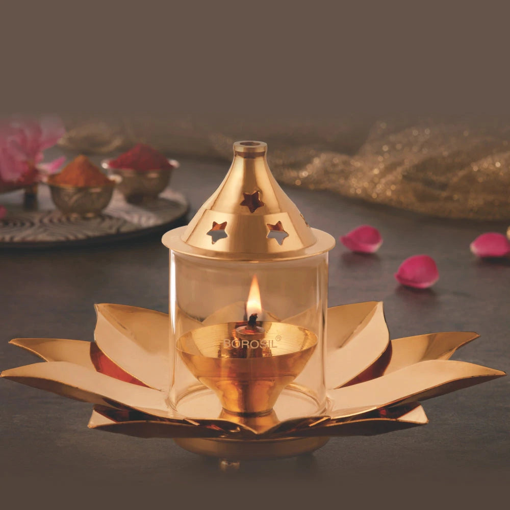 Borosil Brass Kamal Small Akhand Diya - 1