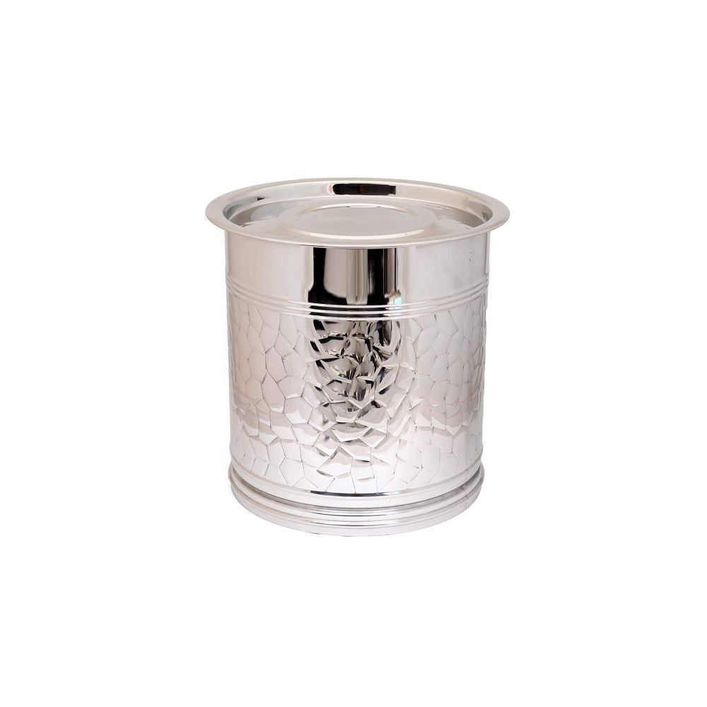 Mirror Stainless Steel Hammered Pawali with Lid (Tanki) - 13 Litre - 2