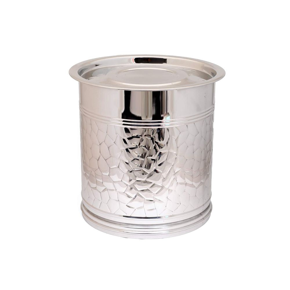 Mirror Stainless Steel Hammered Pawali with Lid (Tanki) - 19 Litre - 4