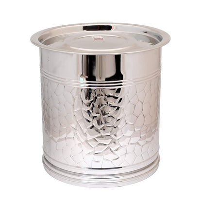 Mirror Stainless Steel Hammered Pawali with Lid (Tanki) - 30 Litre - 8