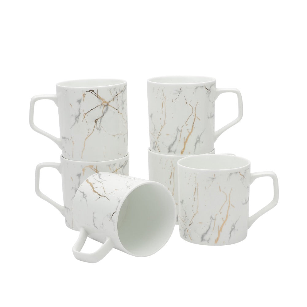 Clay Craft Marble Monochrome 220 ML White Gold Coffee & Tea Mugs - 3