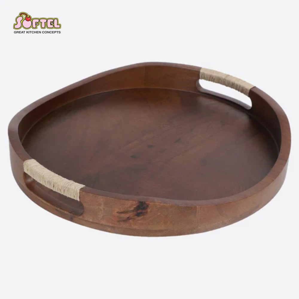 Softel Wooden Tribal Curvy Serving Tray in Walnut - 2