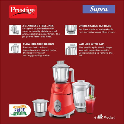 Prestige Supra 750 Watt Pure Copper Motor Mixer Grinder with 3 Jars - 42521 - 4