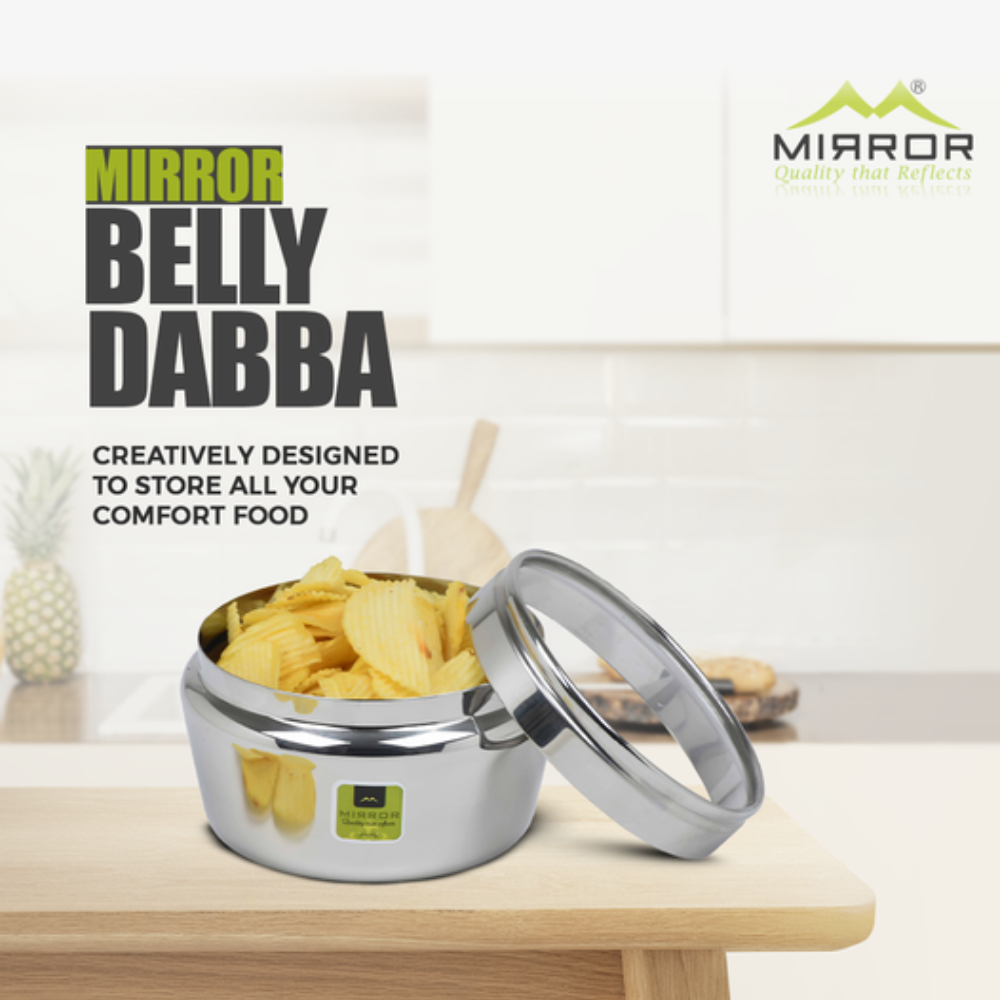 Mirror Stainless Steel Belly Dabba with See Through Glass Lid - 6