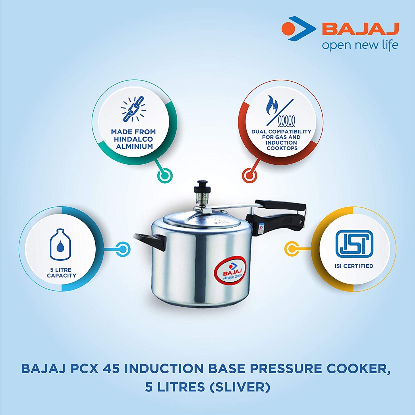 Bajaj PCX 45 Stainless Steel InnerIB Lid Pressure Cooker - 4