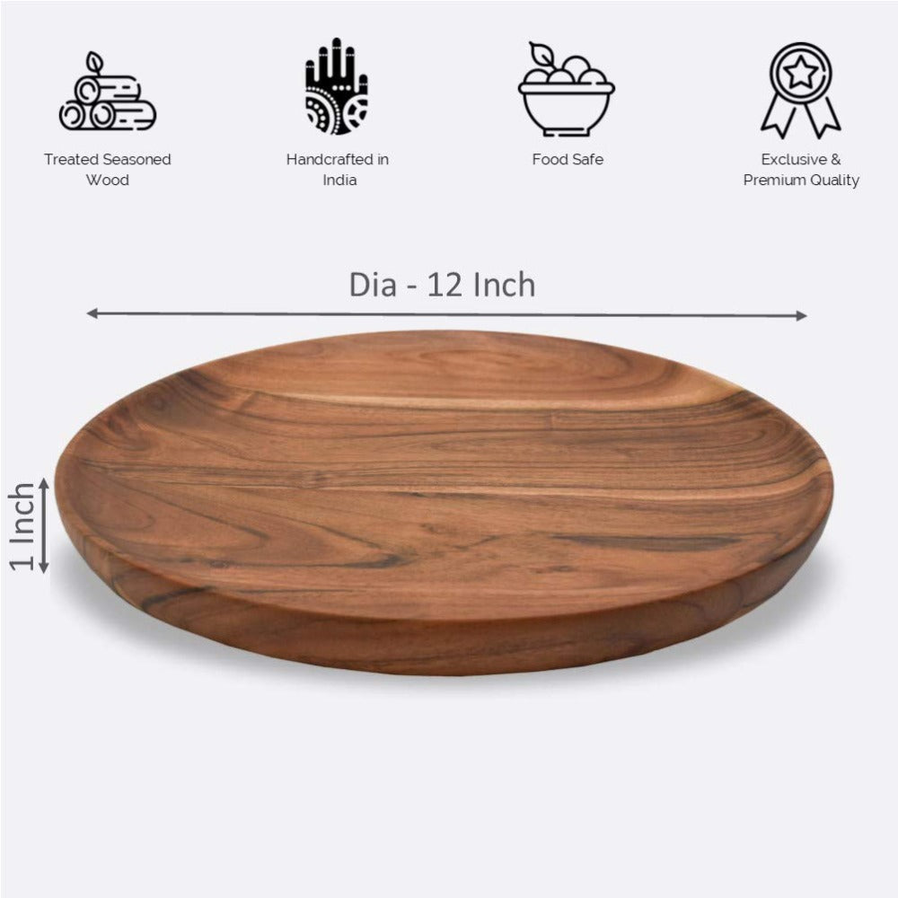 Softel Premium Acacia Wood Retro Round Serving Tray - 5