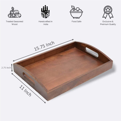 Softel Premium Mahogany Finish Wooden Classic Rectangular Serving Tray - 5