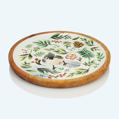 Softel Wooden Leafy Titmouse Round Serving Platter - 2