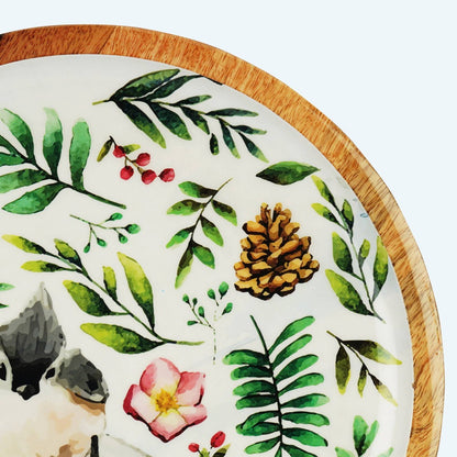 Softel Wooden Leafy Titmouse Round Serving Platter - 6