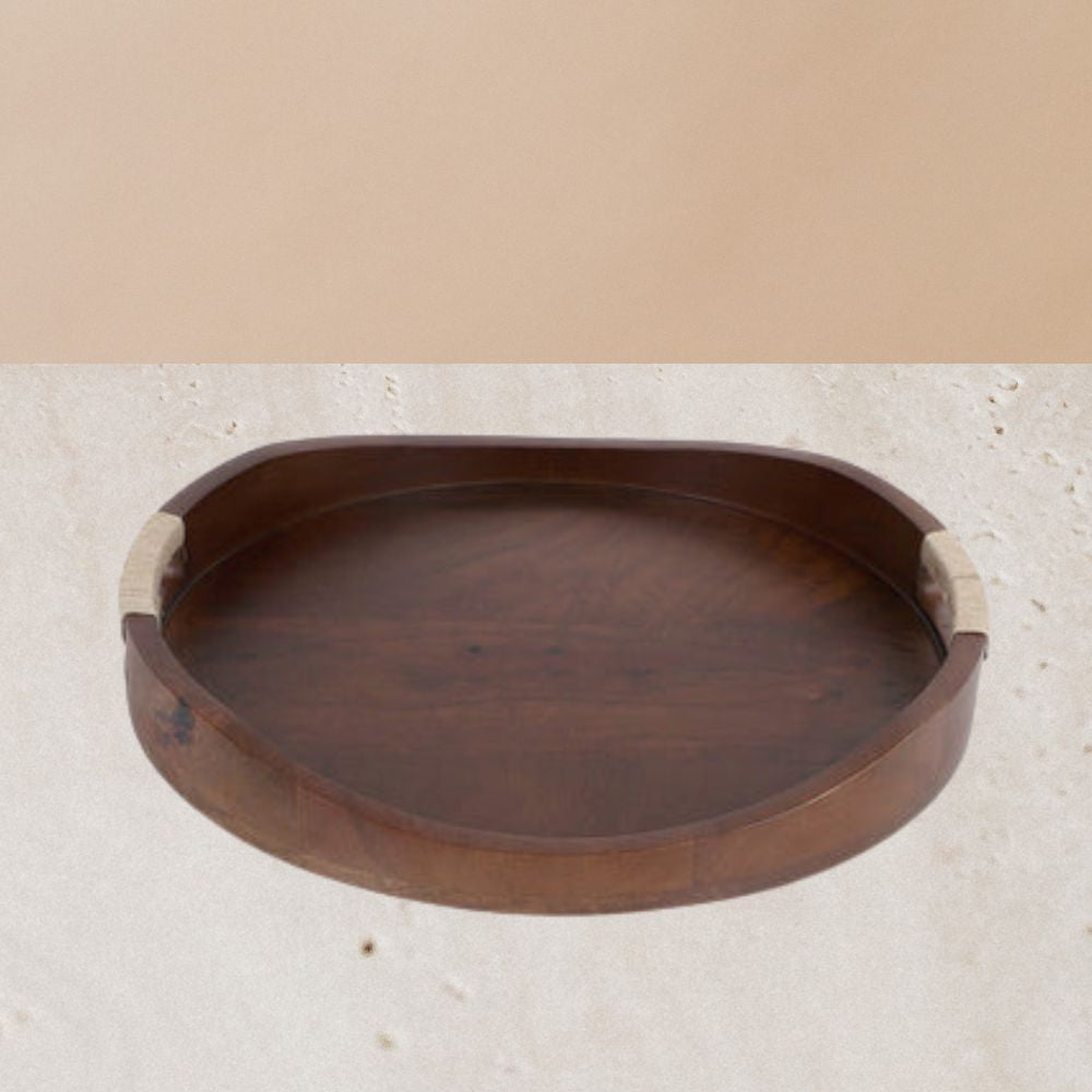 Softel Wooden Tribal Curvy Serving Tray in Walnut - 3