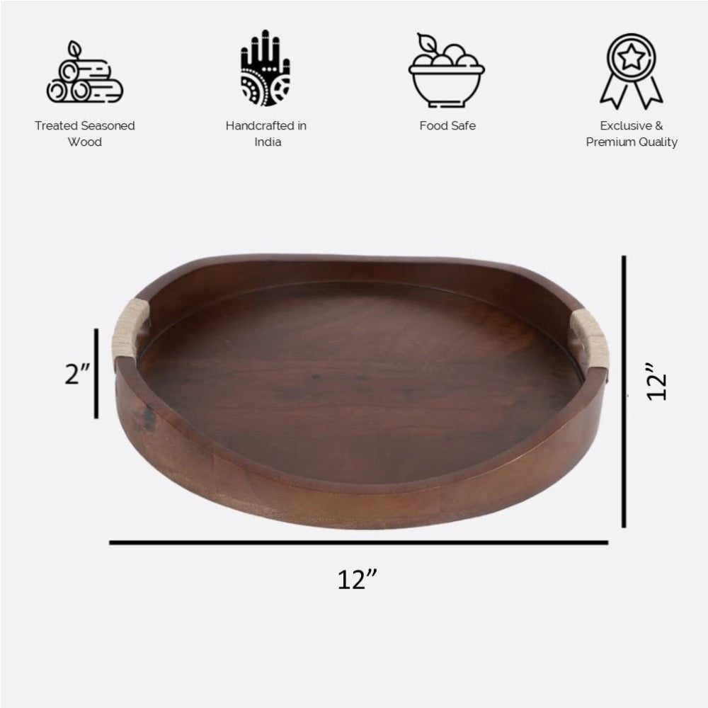 Softel Wooden Tribal Curvy Serving Tray in Walnut - 5