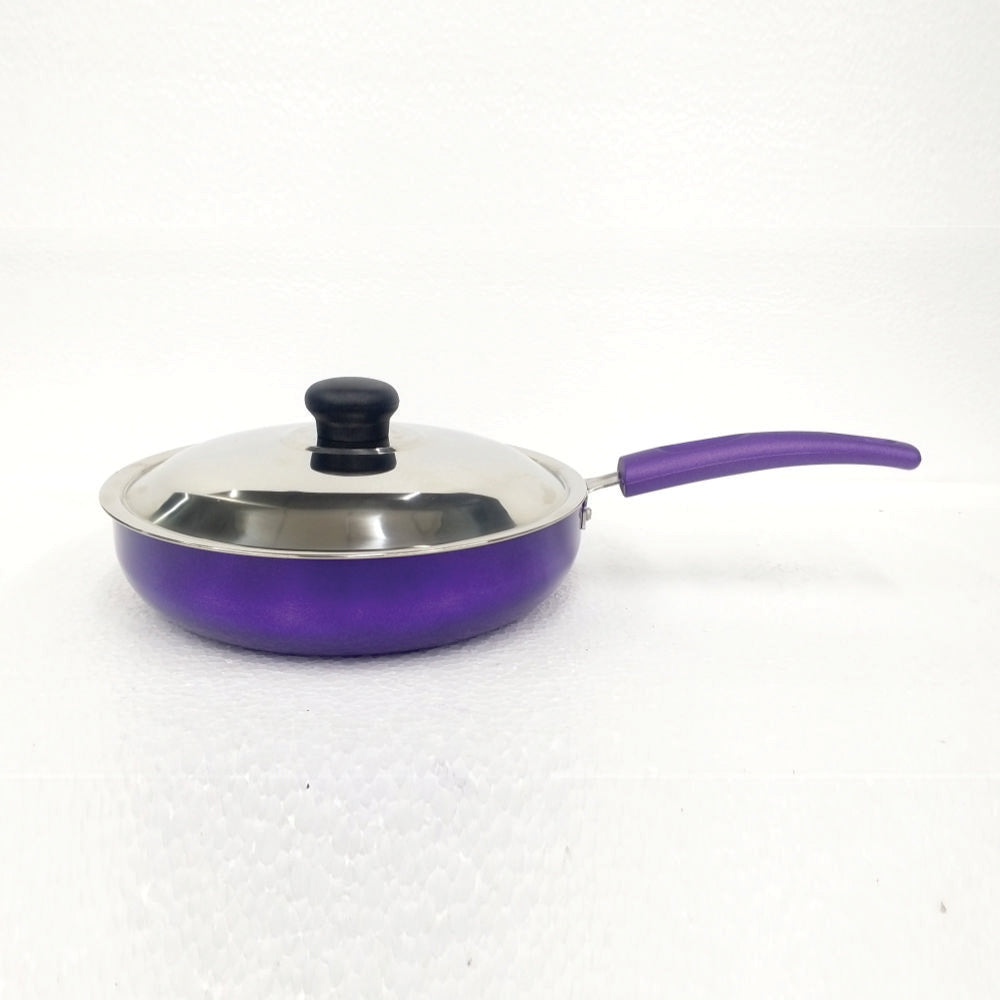 Softel Designer Non-Stick Coating FryPan With Steel Lid | Gas & Induction Compatible | Purple - 1