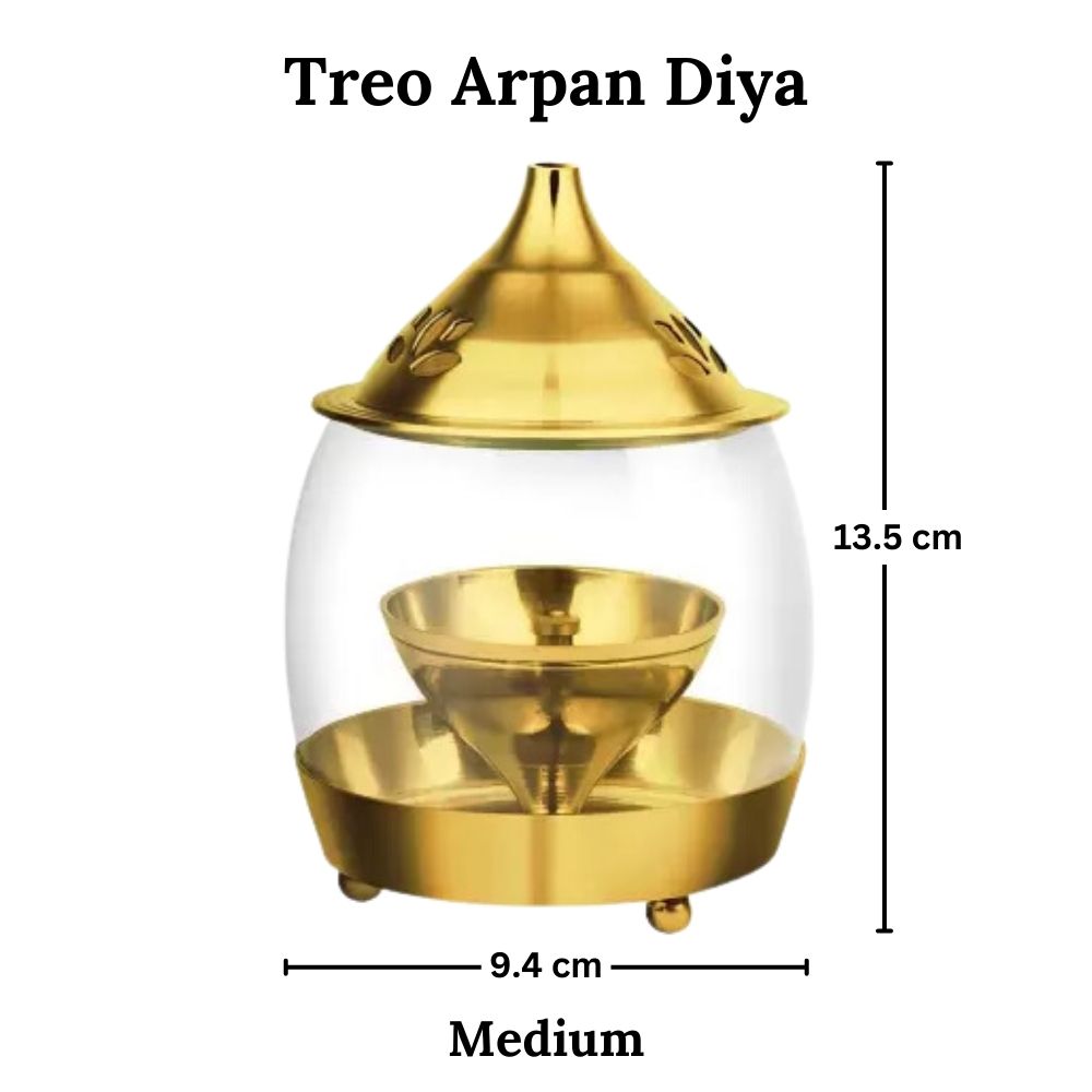 Treo Brass Arpan Diya with Borosilicate Glass Cover - 7