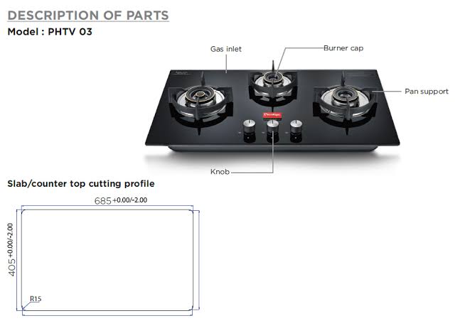 Prestige Vogue 3 Burner Hob Top | Advanced Auto Ignition | Black