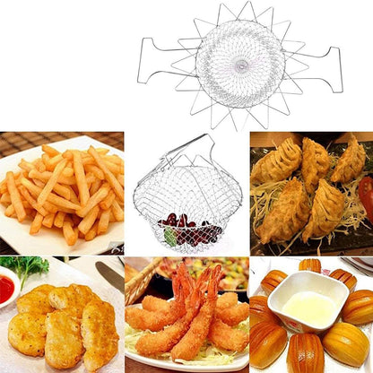 Stainless Steel Foldable Chef Basket | Multi-functional | Boiling Deep Frying | Fruit Vegetable Rinsing