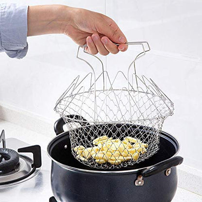 Stainless Steel Foldable Chef Basket | Multi-functional | Boiling Deep Frying | Fruit Vegetable Rinsing