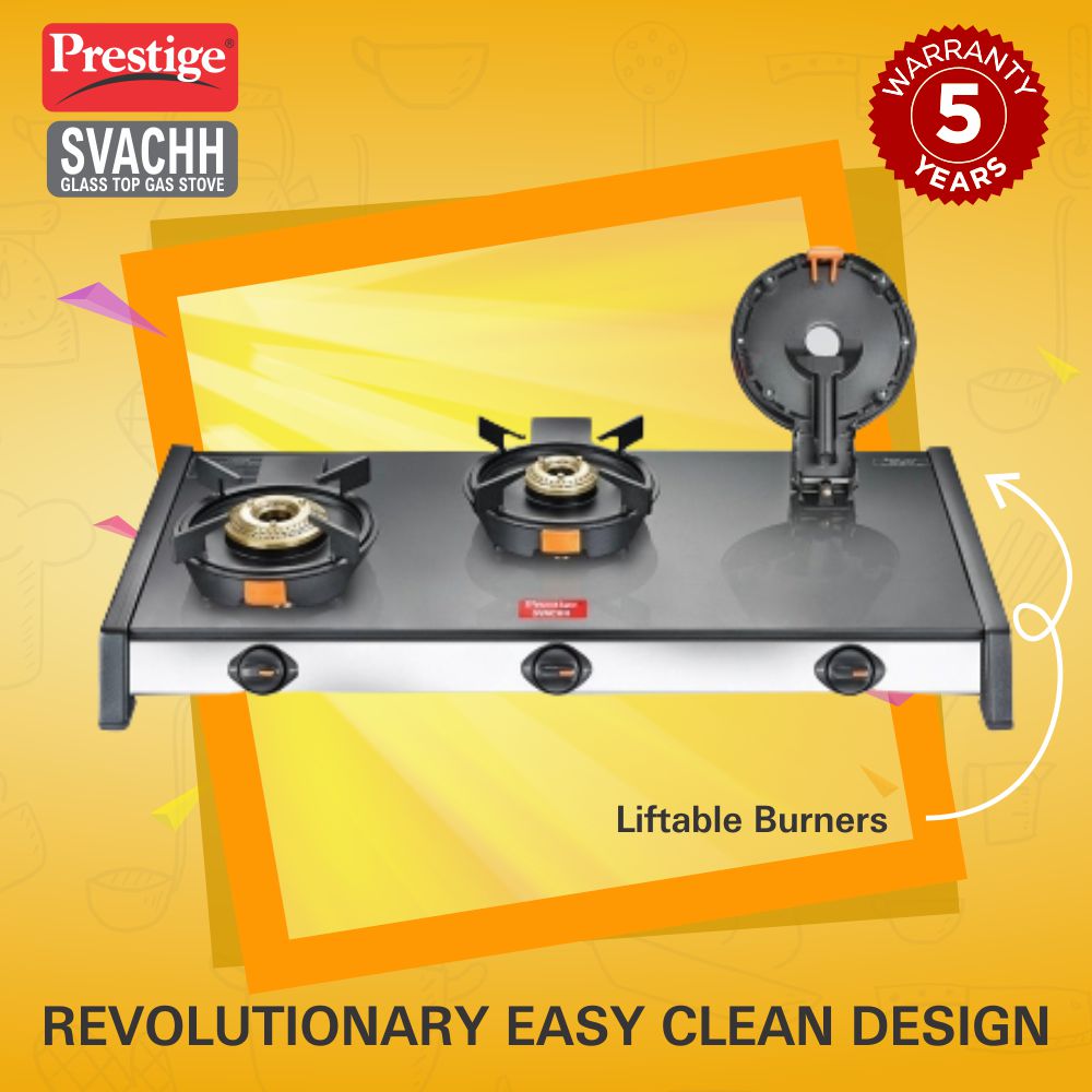 Prestige Svachh GTSV-03 3 Burner Glass top LP Gas Stove with Liftable Burner Set - 40369 - 7