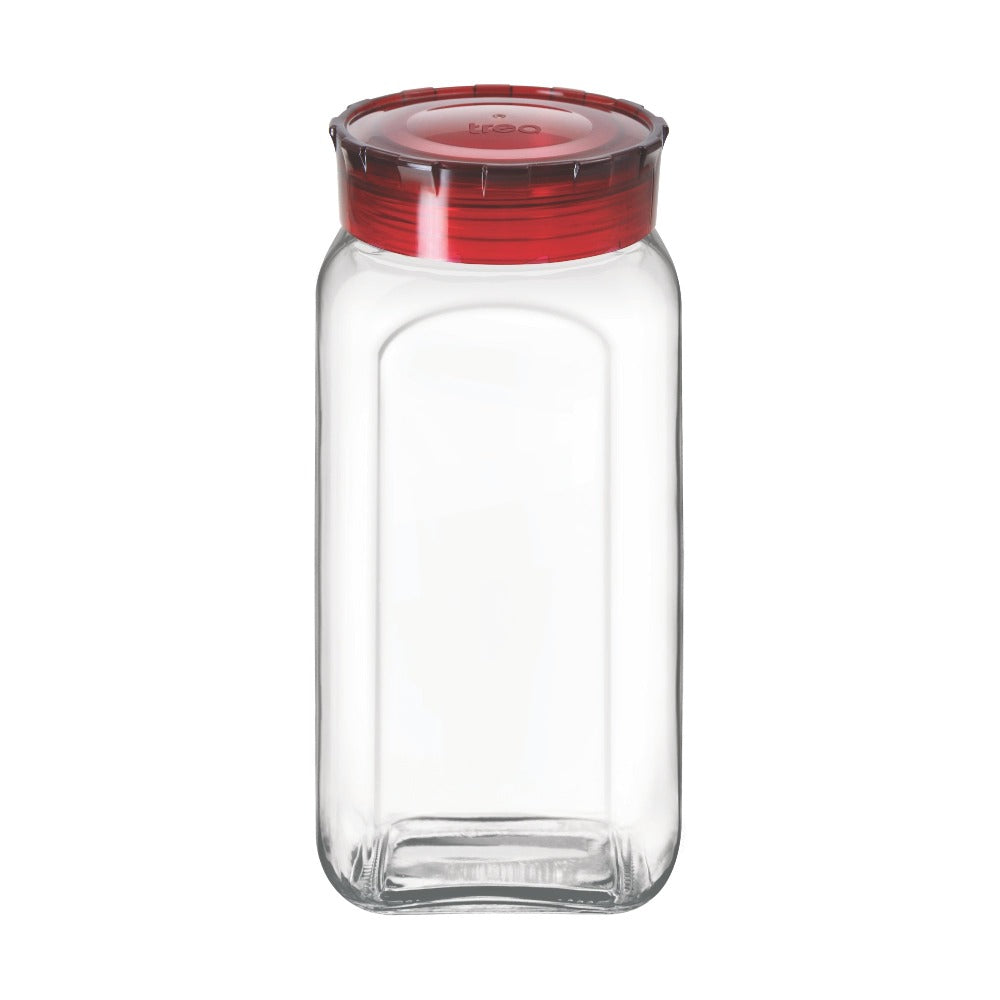 Treo Square Glass Storage Jar with Red Lid - 2350 ML - 8