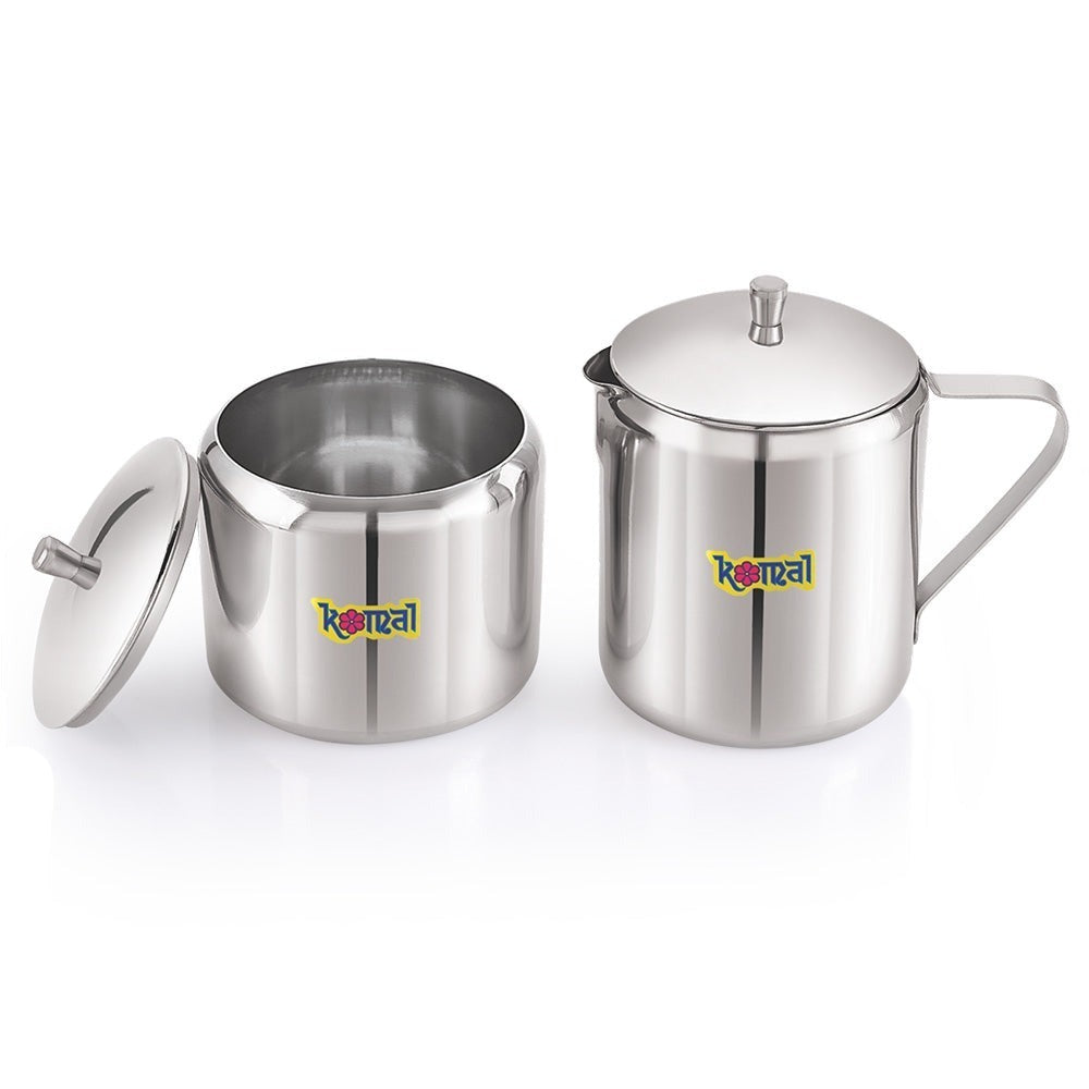 Komal Stainless Steel Big Milk & Sugar Pot Set | Silver Mirror Finish | Dishwasher Safe | Elegant Design | Set of 2 Pcs on www.rasoishop.com