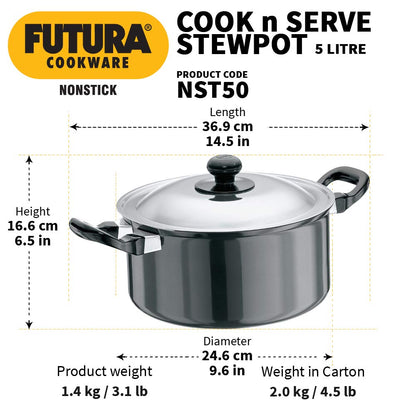 Hawkins Futura Non-Stick 5 Litres Stewpot with Stainless Steel Lid - 3